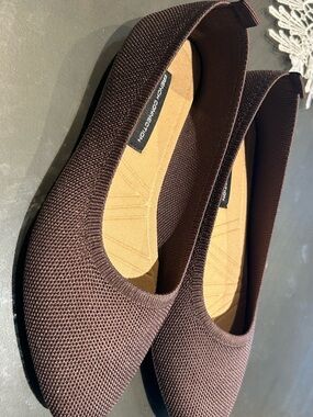 French Connection Dark Brown Textured Pointed Ballet Flats